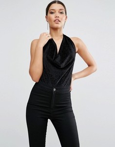 Боди со свободным воротом из бархата с блестками ASOS NIGHT - Черный