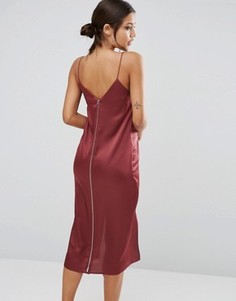 Платье миди на бретельках с драпировкой и молнией на спинке ASOS - Розовый