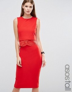 Платье-футляр с кроп-топом и кружевной отделкой ASOS TALL - Красный