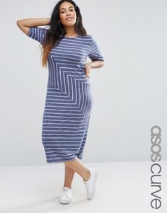 Меланжевое платье-футболка миди в полоску ASOS CURVE - Мульти