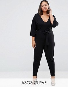 Комбинезон с поясом и рукавами в стиле кимоно ASOS CURVE - Черный