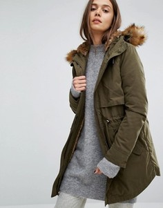 Классическая парка с искусственным мехом на капюшоне Parka London Lara - Зеленый