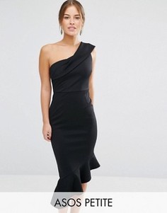 Платье миди на одно плечо с баской ASOS PETITE - Черный