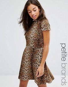 Короткое приталенное платье с леопардовым принтом Glamorous Petite - Коричневый