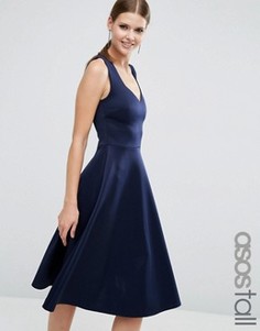 Приталенное платье миди с глубоким вырезом сердечком ASOS TALL - Темно-синий
