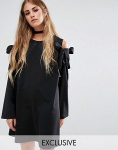 Цельнокройное оversize-платье со спущенными плечами с бантиками Reclaimed Vintage - Черный