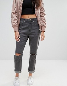 Рваные джинсы бойфренда с завышенной талией Boohoo - Серый