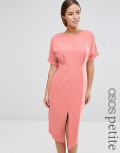 Строгое тканое платье с V-образным вырезом на спине и разрезом ASOS PETITE - Оранжевый