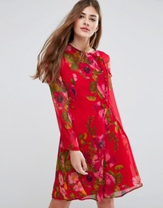 Чайное платье с цветочным принтом и пуговицами ASOS - Красный