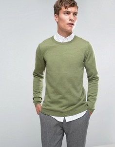 Светло-зеленый джемпер с круглым вырезом из мериносовой шерсти ASOS - Зеленый