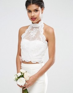 Кружевной топ с халтером и застежкой на пуговицу сзади ASOS BRIDAL - Белый