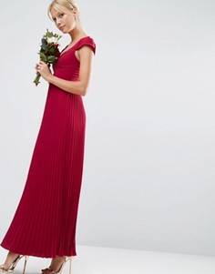 Платье макси с кружевом и отделкой плиссе ASOS WEDDING - Красный