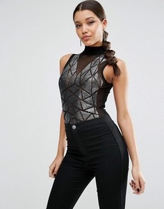 Боди с отделкой цвета металлик ASOS NIGHT - Черный