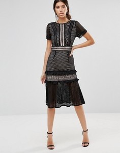 Кружевное платье миди с оборками True Decadence - Черный