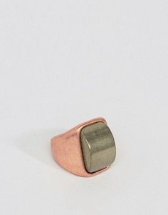 Медное кольцо-печатка с серым камнем ASOS - Серебряный