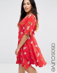 Чайное платье с принтом леопардов ASOS CURVE - Мульти