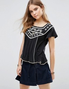 Футболка с вышивкой Free People Muse - Черный