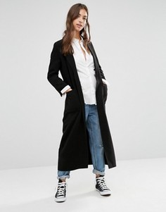 Удлиненное пальто с поясом Boohoo - Черный