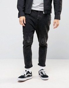 Черные рваные джинсы с заниженным шаговым швом ASOS - Черный