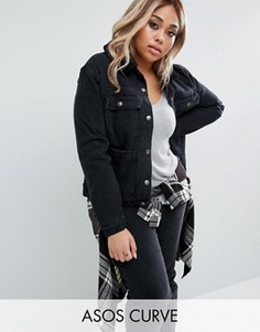Черная выбеленная куртка с воротником борг и карманами ASOS CURVE - Черный