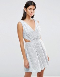 Платье мини с вырезами по бокам и отделкой ASOS - Серебряный