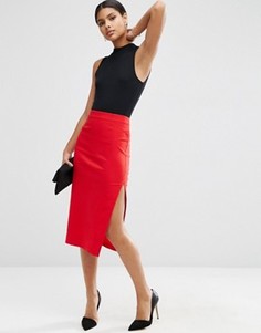 Юбка-карандаш из бенгалина с разрезом сбоку ASOS - Красный