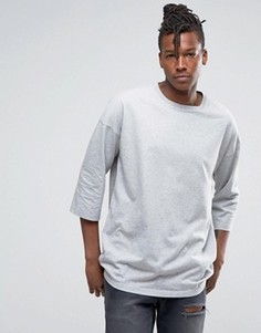Серая oversize-футболка с рукавами 3/4 ASOS - Серый