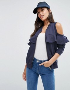 Бомбер с вырезами и рюшами на плечах ASOS - Темно-синий