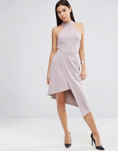 Асимметричное платье с высокой горловиной ASOS - Коричневый