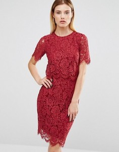 Платье миди с накладкой из фигурного кружева Club L - Красный