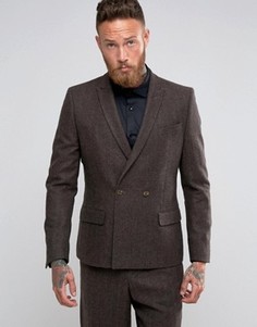 Коричневый двубортный пиджак с шевронным узором ASOS - Коричневый