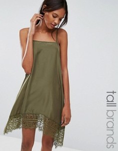 Платье на тонких бретельках с кружевным подолом Vero Moda Tall - Зеленый