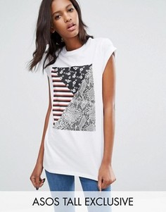 Футболка бойфренда с принтом ASOS TALL - Белый