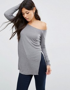 Свободный топ с открытыми плечами и разрезами по бокам ASOS - Серый