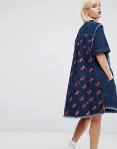 Джинсовое платье-рубашка с логотипом сзади House of Holland x Lee - Синий