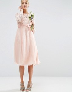 Платье миди с кружевом и бантом ASOS WEDDING - Розовый