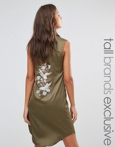 Платье-рубашка мини без рукавов с цветочной вышивкой Glamorous Tall - Зеленый