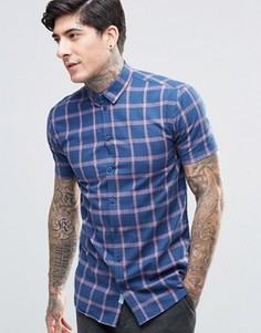Клетчатая рубашка на пуговицах с короткими рукавами и карманом Minimum - Темно-синий
