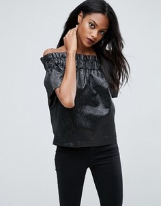 Фактурный топ металлик с открытыми плечами ASOS - Черный