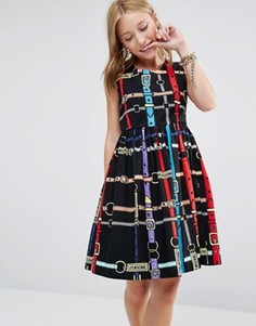 Короткое приталенное платье с принтом ремней Love Moschino - Черный