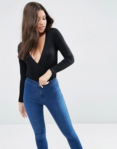 Боди с запахом и драпировкой спереди ASOS - Черный