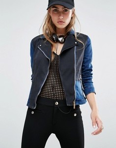 Байкерская куртка с контрастными вставками из денима Versace Jeans - Мульти
