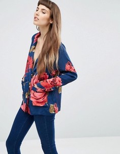 Пижамная блузка с крупным принтом роз ASOS - Мульти