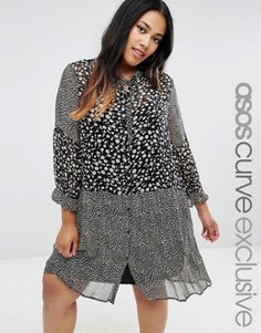 Платье-рубашка с завязкой на шее и принтом ASOS CURVE - Мульти