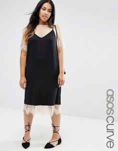 Платье на бретельках с кружевной футболкой ASOS CURVE - Черный