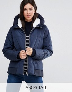 Дутая куртка с трикотажной вставкой на капюшоне ASOS TALL - Темно-синий
