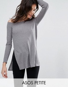 Свободный топ с открытыми плечами и разрезами по бокам ASOS PETITE - Серый
