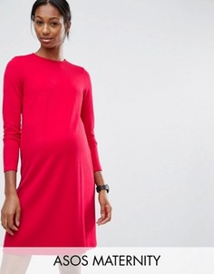 Цельнокройное платье для беременных из понте с рукавами 3/4 ASOS Maternity - Красный