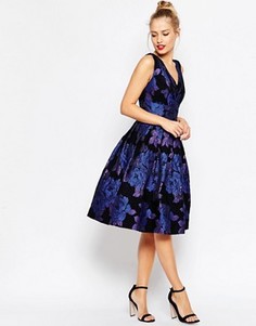 Жаккардовое платье миди для выпускного ASOS Blue Rose - Синий