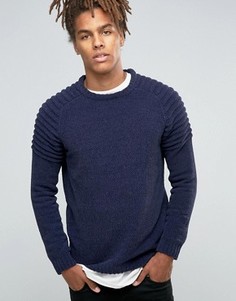 Джемпер из синельной пряжи с отделкой в рубчик на плечах ASOS - Темно-синий